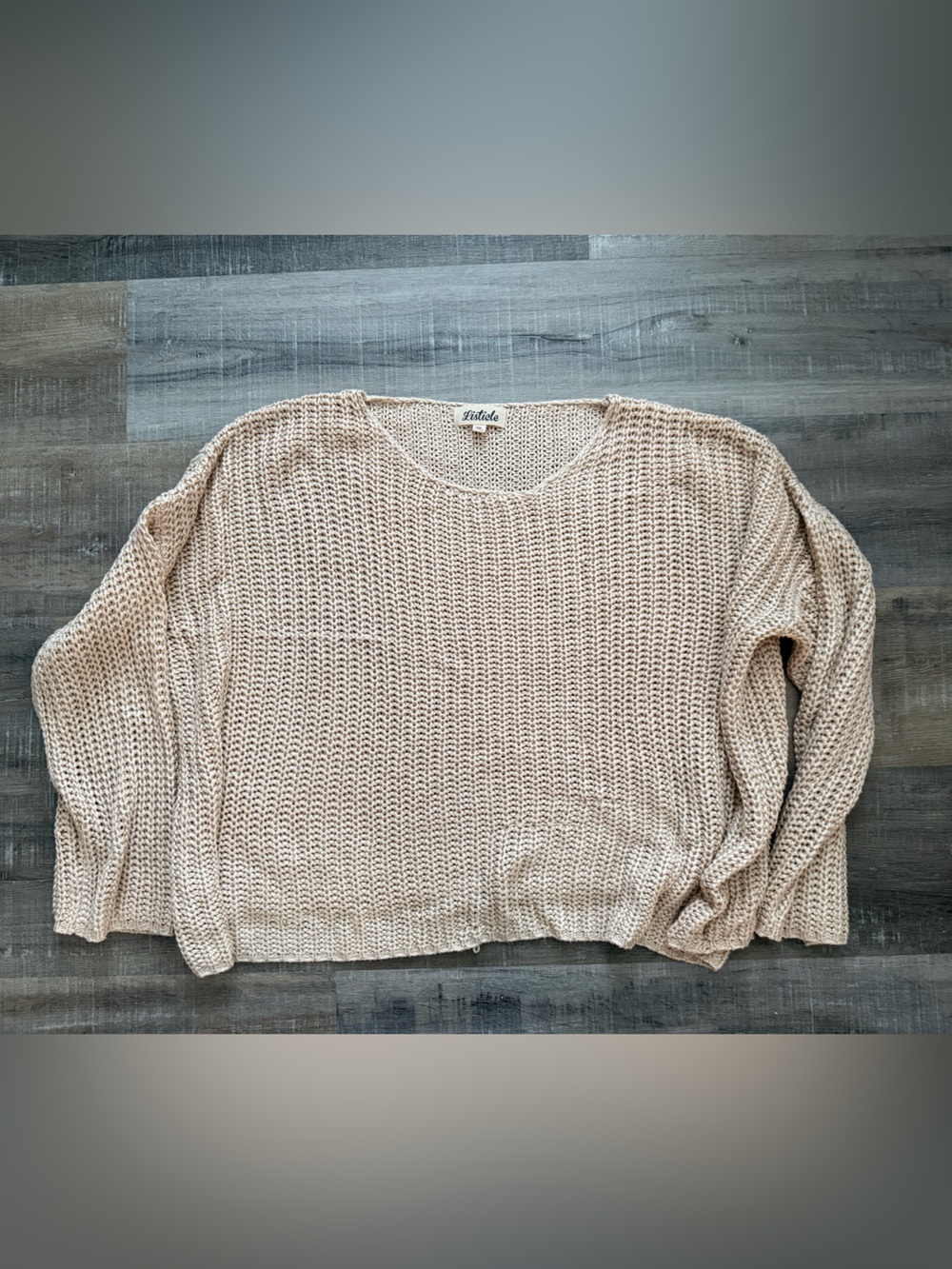 Listicle Cream Open-Knit Crew Sweater